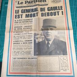 LE GENERAL DE GAULLE EST MORT DEBOUT ! , JOURNAL LE PARISIEN