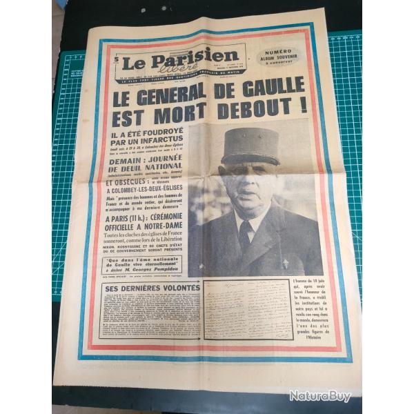 LE GENERAL DE GAULLE EST MORT DEBOUT ! , JOURNAL LE PARISIEN