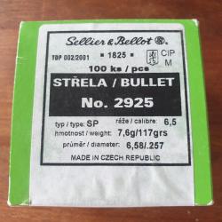 Ogives Sellier Bellot 117 grains SP calibre 6,5 en sachet de 100