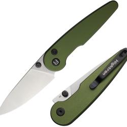 Couteau HIGHTRON Birdidi Lame Acier D2 Manche Aluminium Vert Button Lock HTK06GRNS