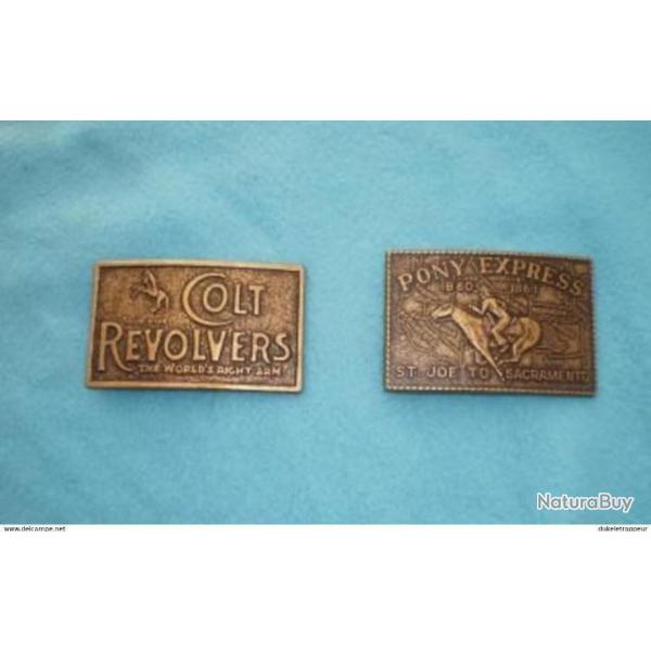 Lot de deux boucles de ceinture faon bronze "COLT"  et "PONY EXPRESS" !