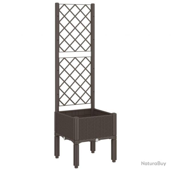 Jardinire bac lit surlev plantes fleurs terrasse jardin avec treillis 40 x 40 x 142 cm PP marron