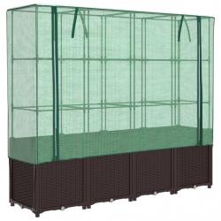 Jardinière bac lit surélevé plantes fleurs terrasse jardin surélevée avec housse aspect rotin 160 x