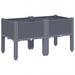 Jardinière bac lit surélevé plantes fleurs terrasse jardin avec pieds 80 x 40 x 42 cm PP gris 02_00