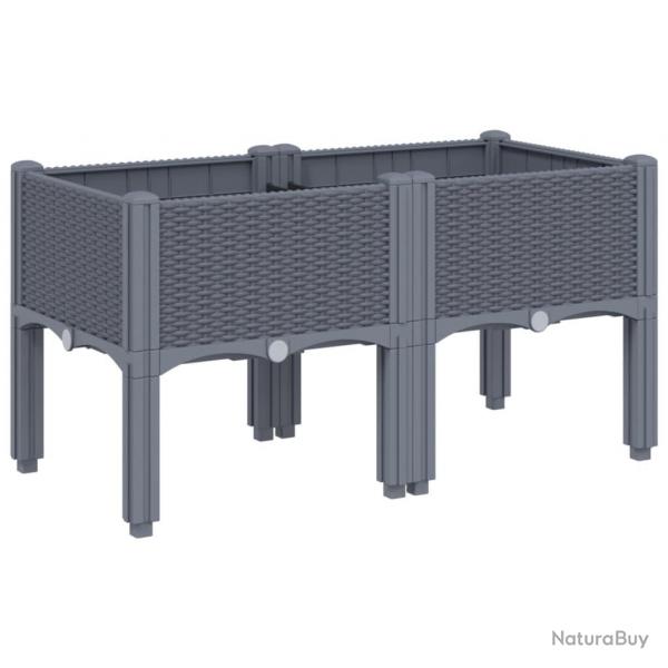 Jardinire bac lit surlev plantes fleurs terrasse jardin avec pieds 80 x 40 x 42 cm PP gris 02_00
