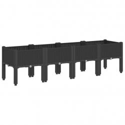 Jardinière bac lit surélevé plantes fleurs terrasse jardin avec pieds 160 x 40 x 42 cm PP noir 02_0