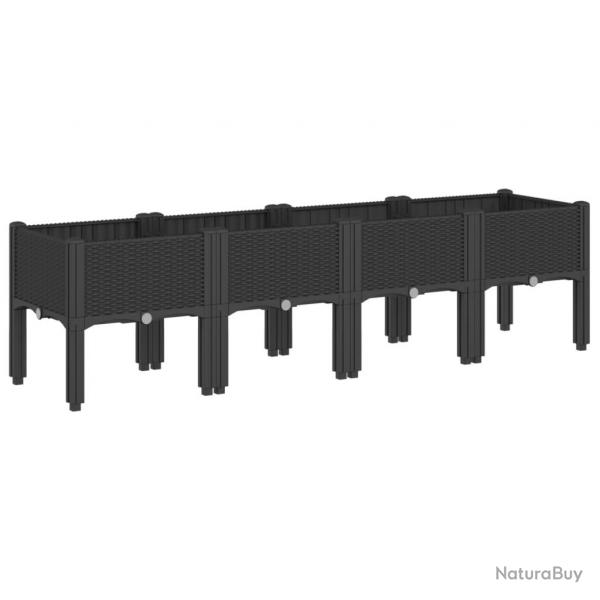 Jardinire bac lit surlev plantes fleurs terrasse jardin avec pieds 160 x 40 x 42 cm PP noir 02_0