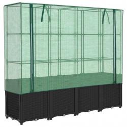 Jardinière bac lit surélevé plantes fleurs terrasse jardin surélevée avec housse aspect rotin 160 x