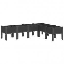 Jardinière bac lit surélevé plantes fleurs terrasse jardin avec pieds 160 x 120 x 42 cm PP noir 02_