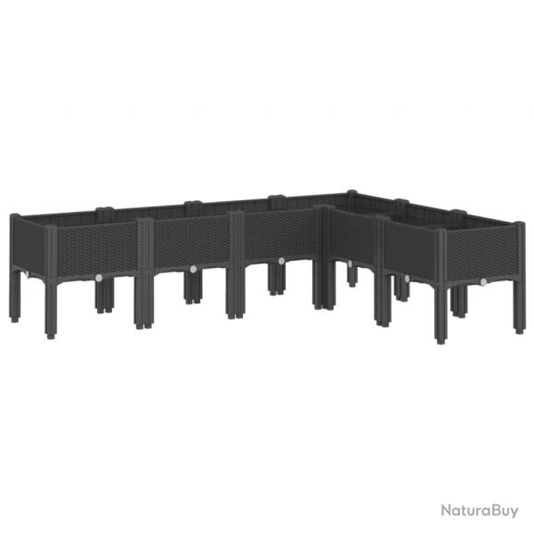 Jardinire bac lit surlev plantes fleurs terrasse jardin avec pieds 160 x 120 x 42 cm PP noir 02_