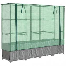 Jardinière bac lit surélevé plantes fleurs terrasse jardin surélevée avec housse aspect rotin 160 x