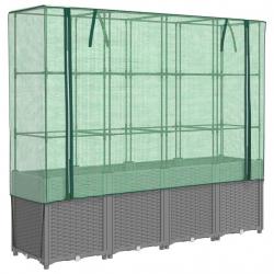 Jardinière bac lit surélevé plantes fleurs terrasse jardin surélevée avec housse aspect rotin 160 x