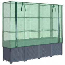 Jardinière bac lit surélevé plantes fleurs terrasse jardin surélevée avec housse aspect rotin 160 x