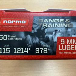 NORMA CAL 9MM LUGER FMJ 7.5G VENDU PAR 4 BTES DE 50 BALLES FRAIS DE PORT OFFERT