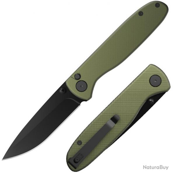 Couteau Outdoor Edge Dirk Green Lame Acier 8Cr13MoV Manche Aluminium Button Lock Clip OEDK1C