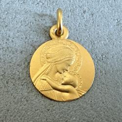 Médaille religieuse neuve - pendentif or massif 9 carats - Marie et l'enfant - catholique - Chrétien