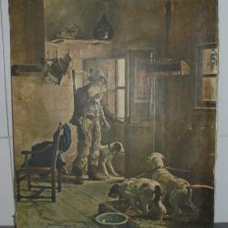 VINTAGE CADRE DECO REPRODUCTION TABLEAU PEINTURE CHASSEUR