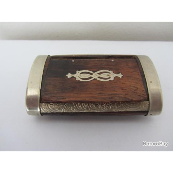 Tabatire bois et mtal argent 1950-1960