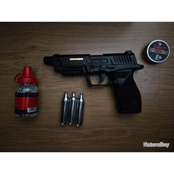 Pistolet SA 10 umarex 4.5mm + de 3 joules mecanisme de culasse blowback PACK PRET A TIRER