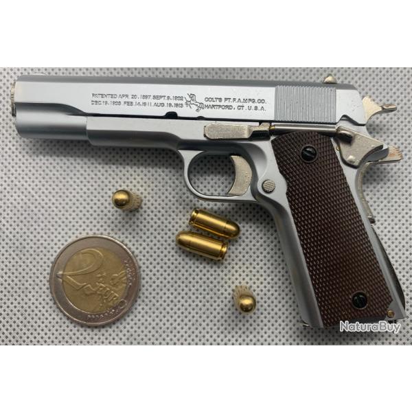 Pistolet COLT 1911 Silver avec 1 chargeur, 6 munitions - Version Boite (Miniature - chelle 1:2.05)