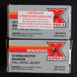 100 (2x50) cartouches .22 WMR (.22 MAGNUM) WINCHESTER "SUPER X" FMJ
