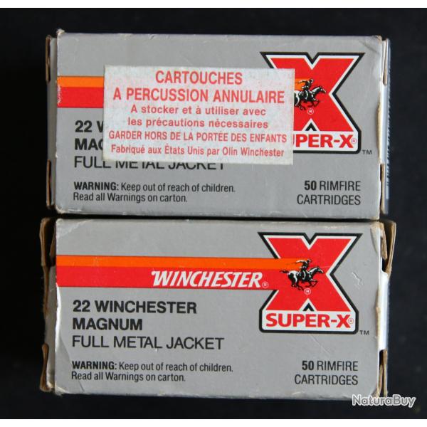 100 (2x50) cartouches .22 WMR (.22 MAGNUM) WINCHESTER "SUPER X" FMJ