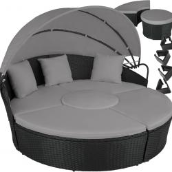 Grand Canapé de Jardin 180cm Bain de Soleil avec Pare Soleil Pliable, Coussins Inclus