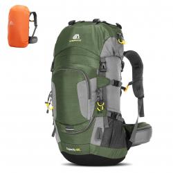 Sac à Dos Randonnée 60L Étanche avec Housse de Pluie Camping Cyclisme Alpinisme Trekking Sport Vert