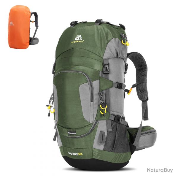 Sac  Dos Randonne 60L tanche avec Housse de Pluie Camping Cyclisme Alpinisme Trekking Sport Vert
