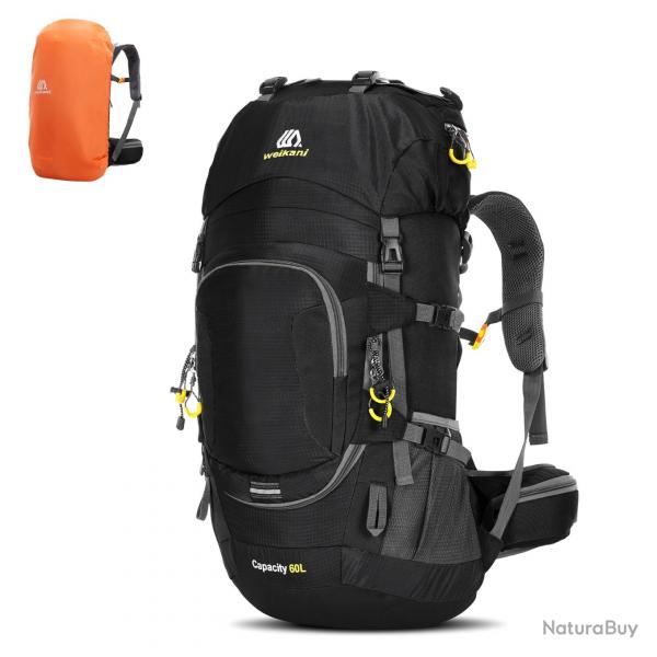 Sac  Dos Randonne 60L tanche + Housse de Pluie Camping Cyclisme Alpinisme Trekking Sport Noir
