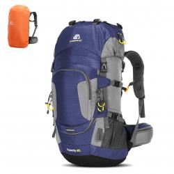 Sac à Dos Randonnée 60L Étanche + Housse de Pluie Camping Cyclisme Alpinisme Trekking Sport Bleu