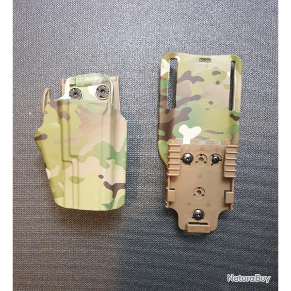 Holster Universel Rigide Rglable. A Dgainage Rapide + Platine QD + Port Bas. Multicam. Neuf