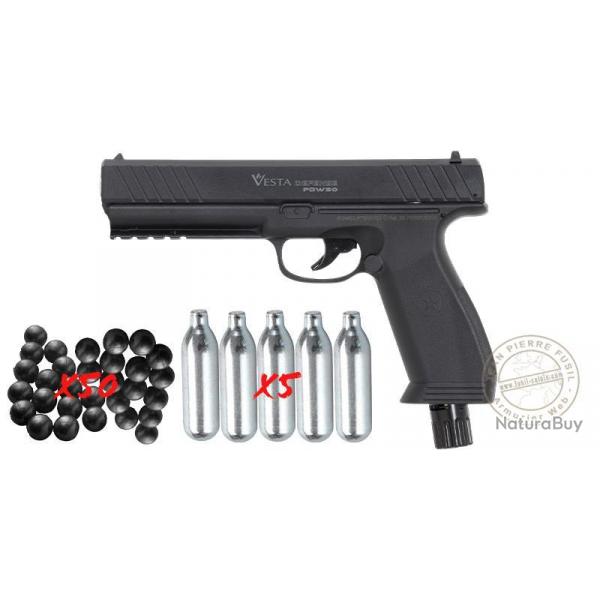 Pistolet CO2  balles de caoutchouc VESTA DEFENSE PDW50 (17 Joules max)