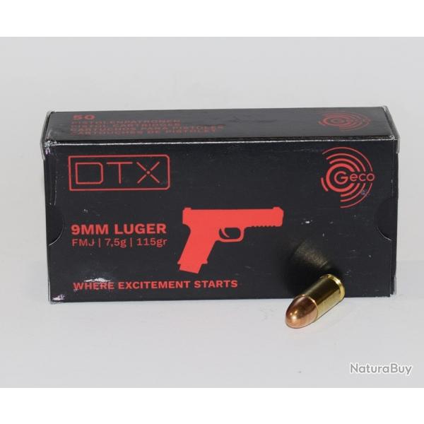 lot 10 boite 50 cartouches GECO 919 Luger FMJ DTX 115 Grains