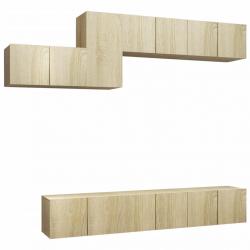 Ensemble de meubles armoire buffet TV télévision salon chambre séjour 7 pièces chêne sonoma bois d'