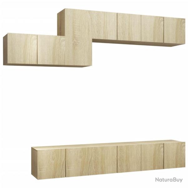 Ensemble de meubles armoire buffet TV tlvision salon chambre sjour 7 pices chne sonoma bois d'