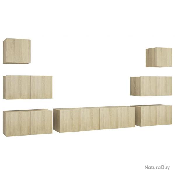 Ensemble de meubles armoire buffet TV tlvision salon chambre sjour 8 pices chne sonoma bois d'
