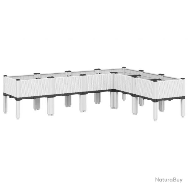 Jardinire bac lit surlev plantes fleurs terrasse jardin avec pieds 160 x 120 x 42 cm PP blanc 02