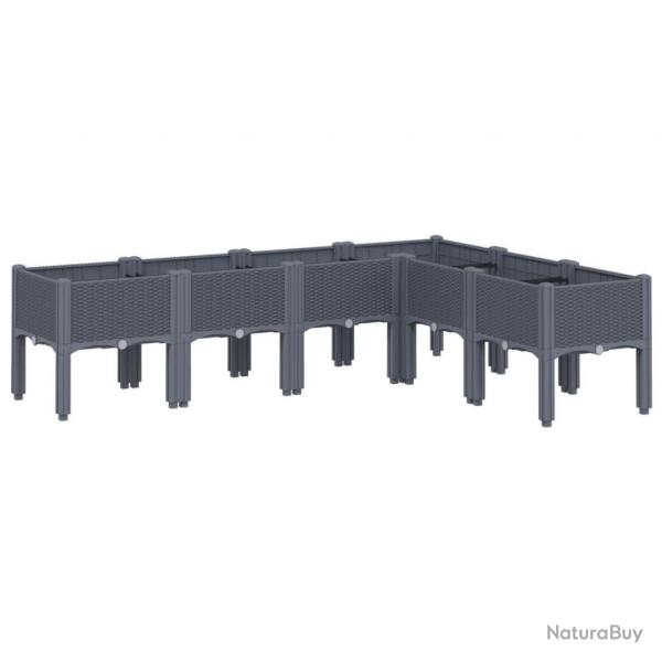Jardinire bac lit surlev plantes fleurs terrasse jardin avec pieds 160 x 120 x 42 cm PP gris 02_