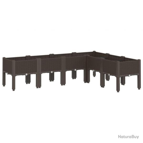 Jardinire bac lit surlev plantes fleurs terrasse jardin avec pieds 160 x 120 x 42 cm PP marron 0