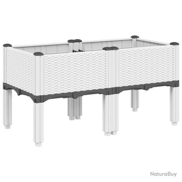Jardinire bac lit surlev plantes fleurs terrasse jardin avec pieds 80 x 40 x 42 cm PP blanc 02_0