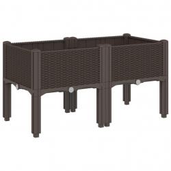 Jardinière bac lit surélevé plantes fleurs terrasse jardin avec pieds 80 x 40 x 42 cm PP marron 02_