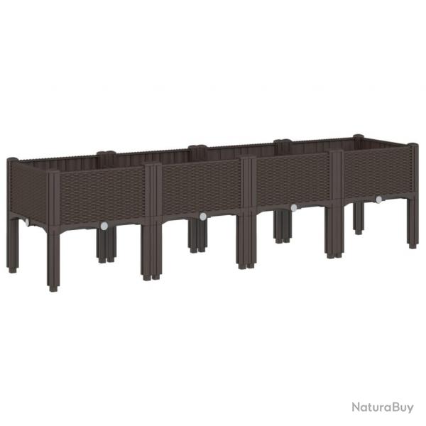 Jardinire bac lit surlev plantes fleurs terrasse jardin avec pieds 160 x 40 x 42 cm PP marron 02