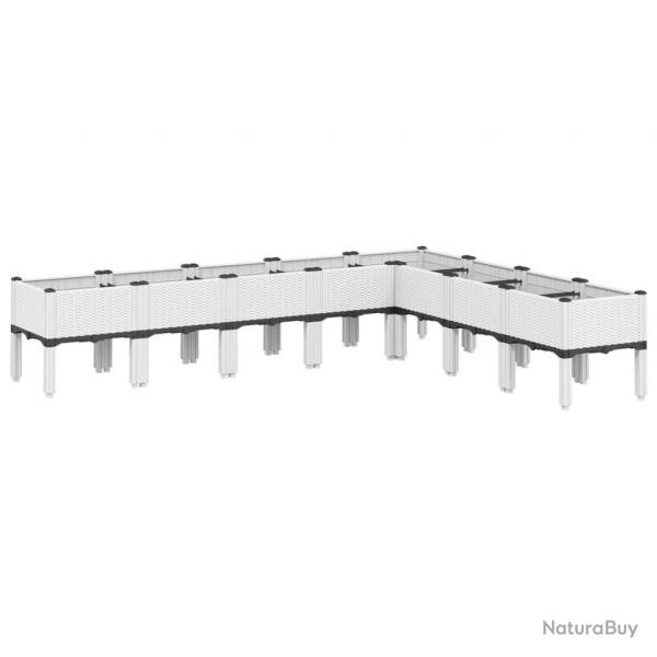 Jardinire bac lit surlev plantes fleurs terrasse jardin avec pieds 200 x 160 x 42 cm PP blanc 02