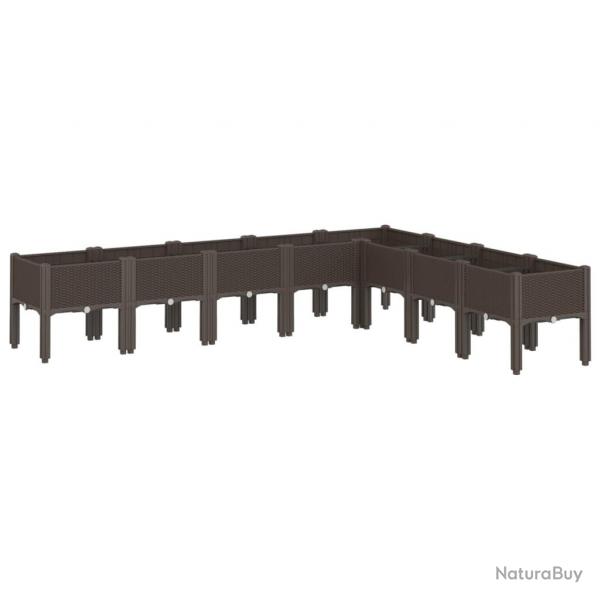 Jardinire bac lit surlev plantes fleurs terrasse jardin avec pieds 200 x 160 x 42 cm PP marron 0