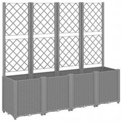 Jardinière bac lit surélevé plantes fleurs terrasse jardin avec treillis clair 160 x 40 x 140 cm PP