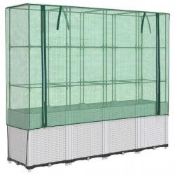 Jardinière bac lit surélevé plantes fleurs terrasse jardin surélevée avec housse aspect rotin 160 x