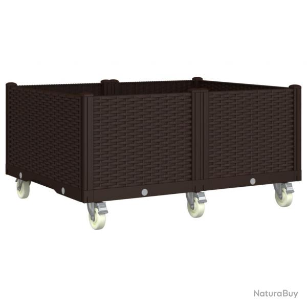 Jardinire bac lit surlev plantes fleurs terrasse jardin  roulettes 100 x 80 x 54 cm PP marron 0