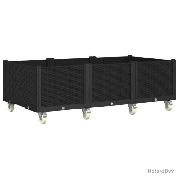 Jardinire bac lit surlev plantes fleurs terrasse jardin  roulettes 150 x 80 x 54 cm PP noir 02_