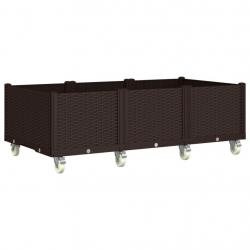 Jardinière bac lit surélevé plantes fleurs terrasse jardin à roulettes 150 x 80 x 54 cm PP marron 0